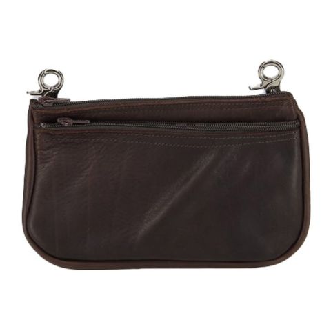 Soft leather leg bag with brown carabiners
