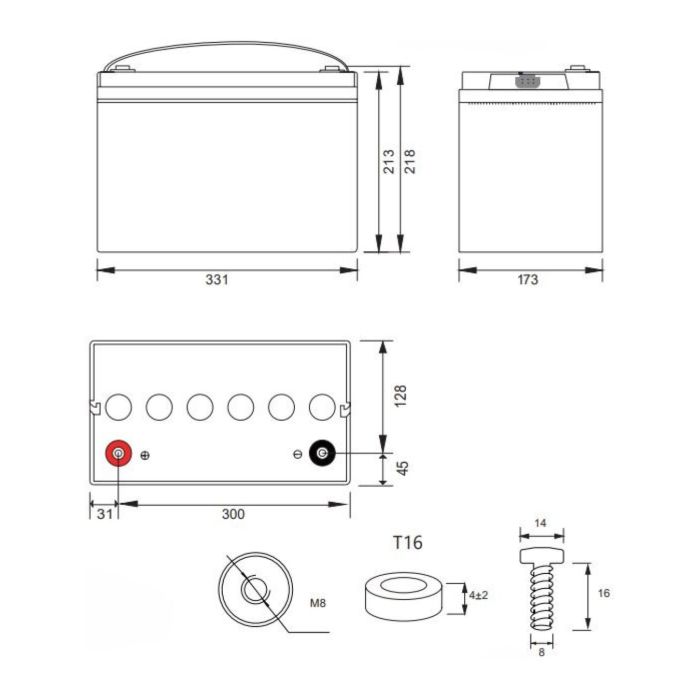 Batteria Al Piombo Ricaricabile AGM Per Servizi 12v 100ah