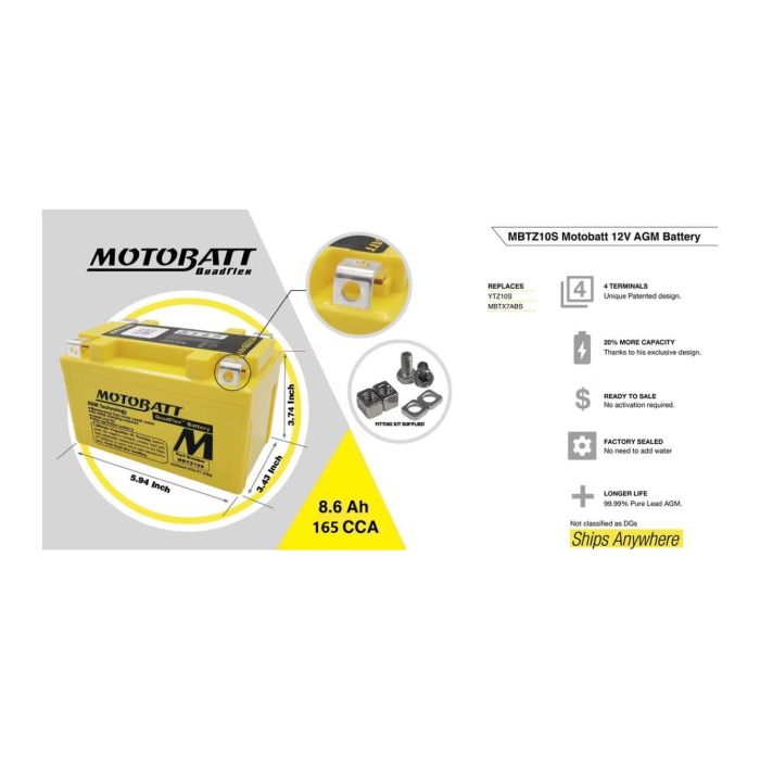 Batteria Potenziata Agm Motobatt 8,6 Ah Mbtz10s