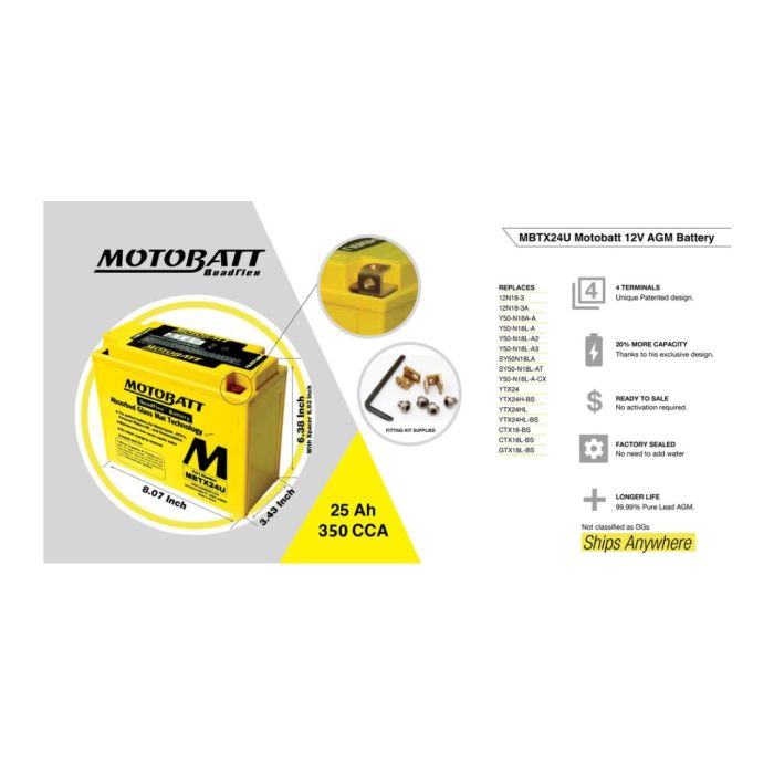 Batteria Potenziata Agm Motobatt 25 Ah Mbtx24u