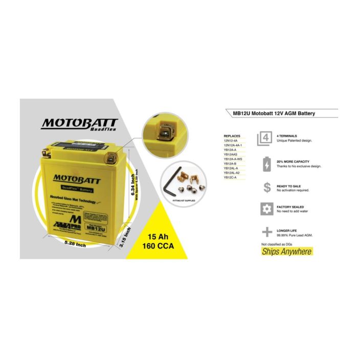 Batteria Potenziata Agm Motobatt 15 Ah Mb12u