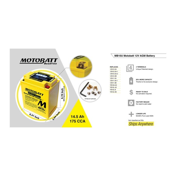 Batteria Potenziata Agm Motobatt 14,5 Ah Mb10u