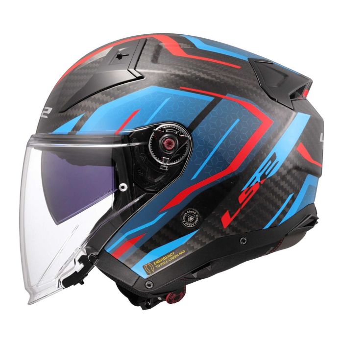 Casco Jet Ls2 Of603 Infinity II Carbon Urus Blue Red