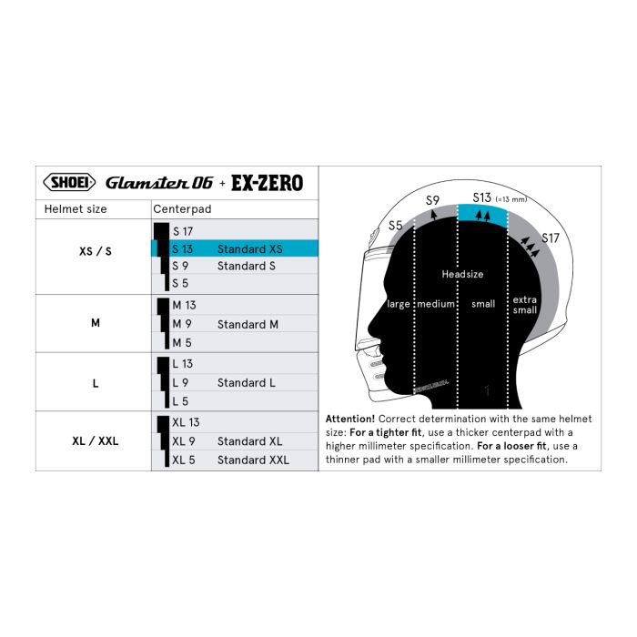 Shoei Ex-zero/glamster Calotta Interna L9 (std L)