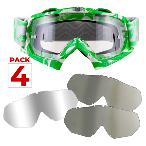 Maschera Cross Extreme 730x Verde + 1 Visiere Specchio + 2 Fumé