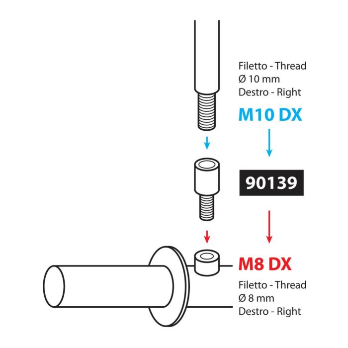 Adaptation miroir.M10 R.M. à M8 Dx