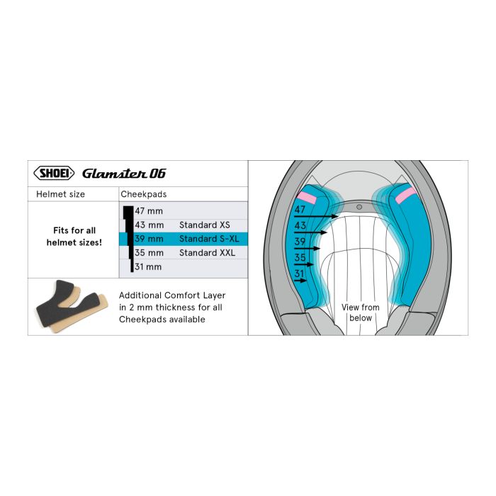 Shoei Glamster Guanciali  39 (standard S/m/l/xl)