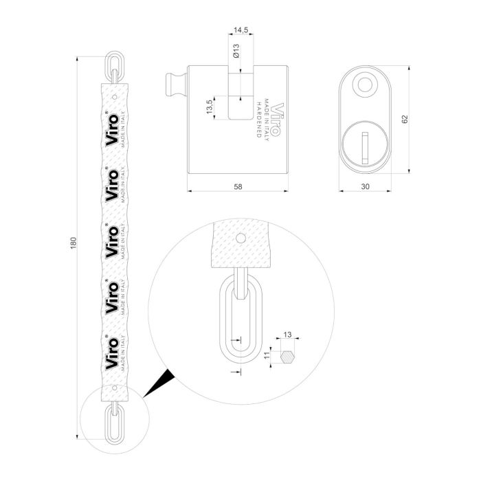 Eurothor Viro Monoblockkette 11-13mm x 180cm