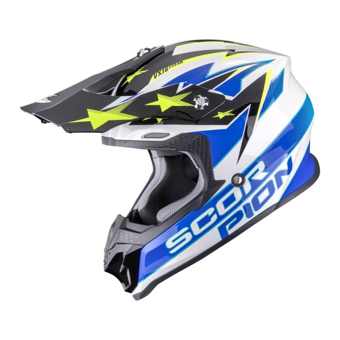 Casco Motocross Scorpion Vx-16 Evo Air Patriot Bianco Blu Giallo