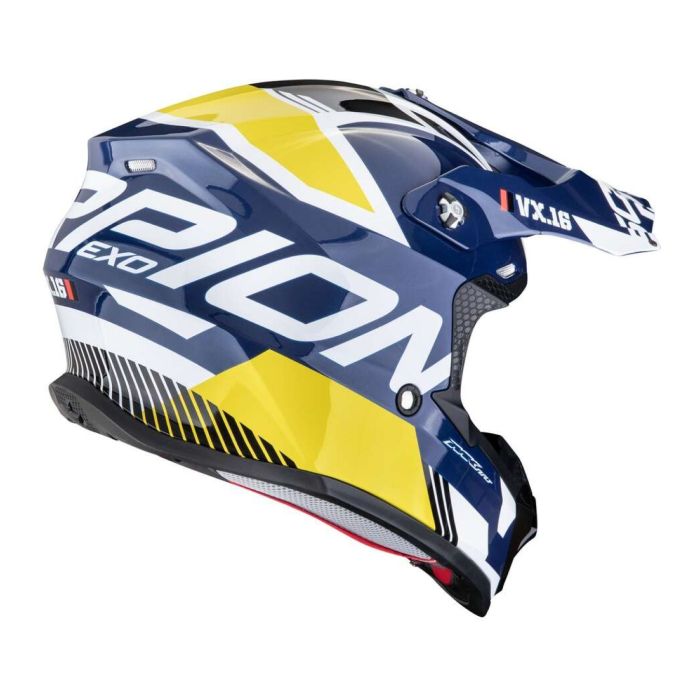 Casco Scorpion Vx-16 Evo Air Analog Bianco Blu Giallo
