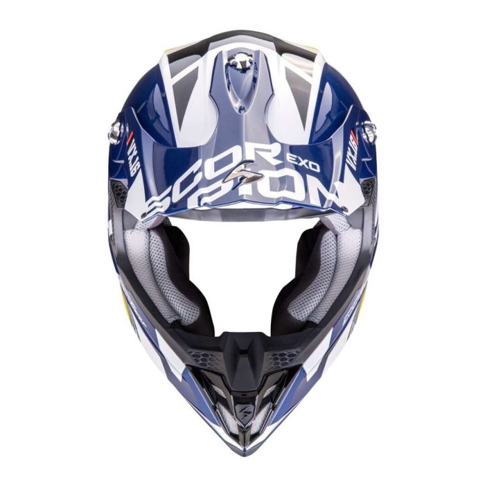 Casco Scorpion Vx-16 Evo Air Analog Bianco Blu Giallo