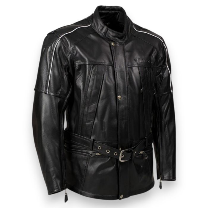 Guardabarros Jofama Leather Chaqueta de cuero estilo británico Cinta y impermeable negra