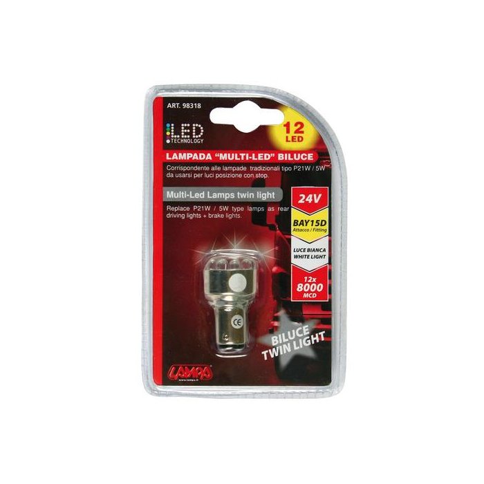 Lampadina Al Led Lampa 12v Bay15d Luce Bianca