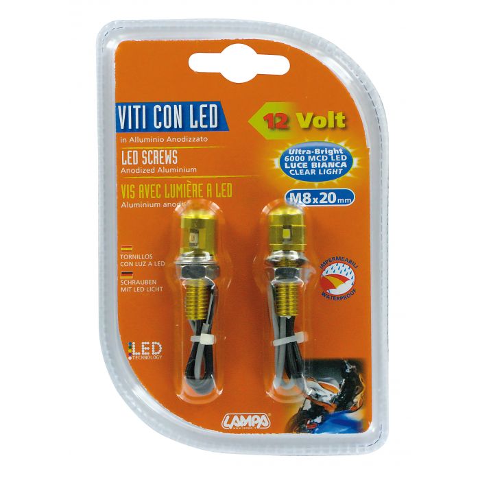Coppia Viti M8 Oro Con Luce Bianca A Led Lampa 90172