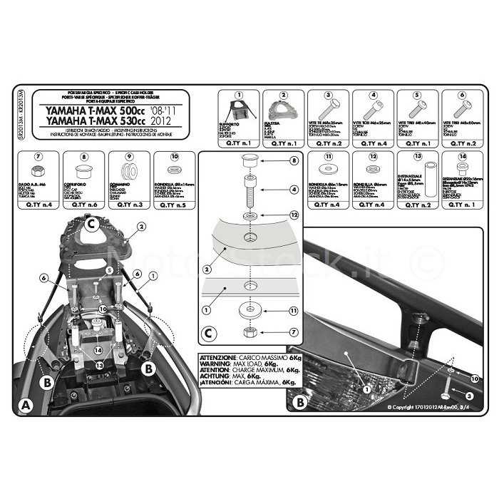 GISR2013M.jpg| PORTAPACCHI YAM.T-MAX500 08-11 GIVI COD. SR2013M
