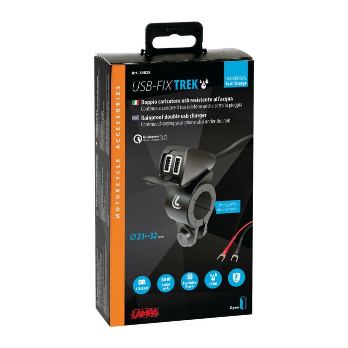 Usb-fix Trek, Doppio Caricatore Usb Resistente All’acqua, Lampa 38828